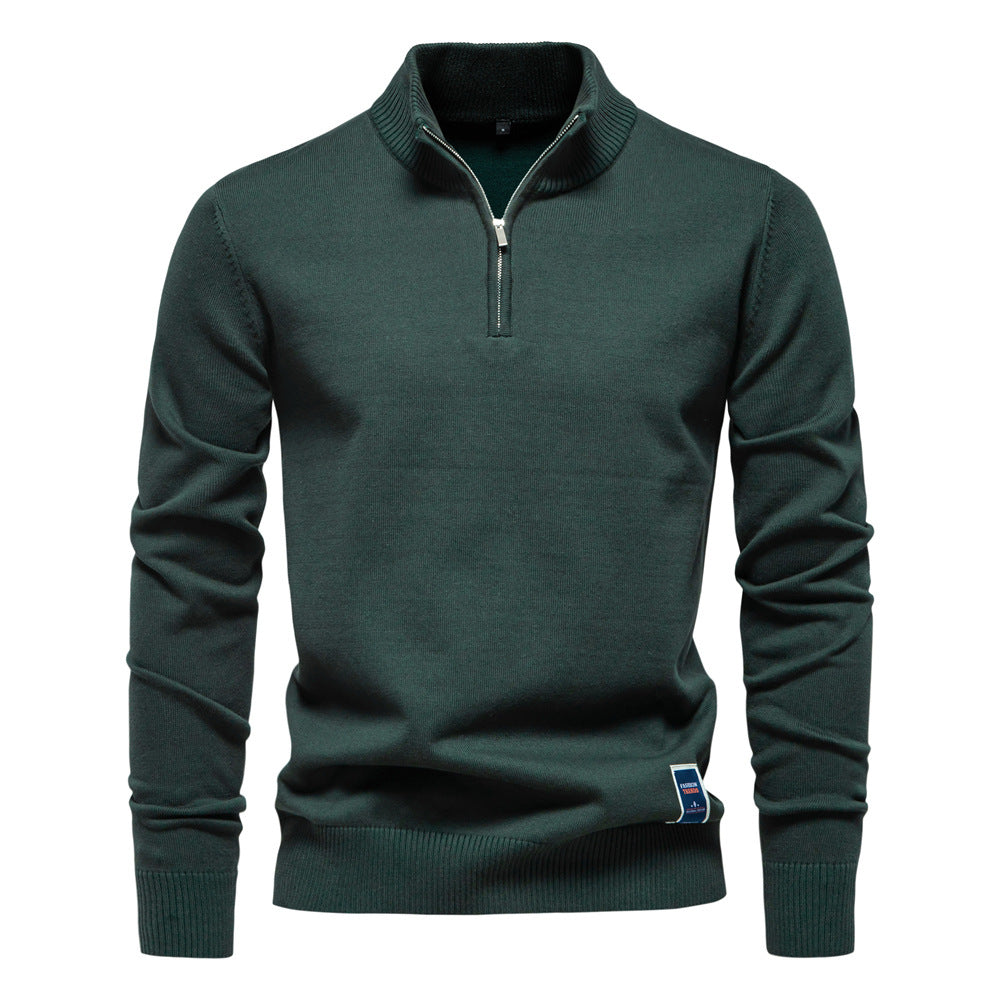 Pull homme à col montant demi-zip maille fine lisse 6