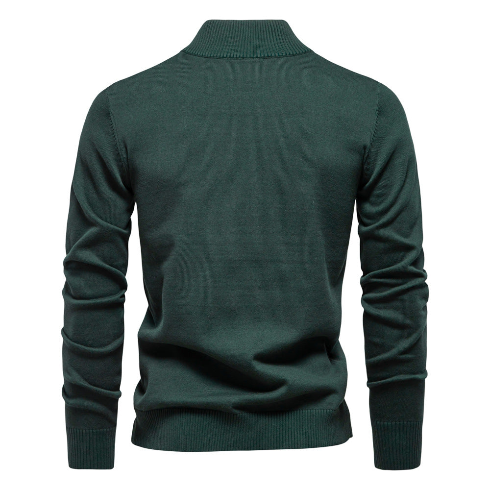 Pull homme à col montant demi-zip maille fine lisse 7