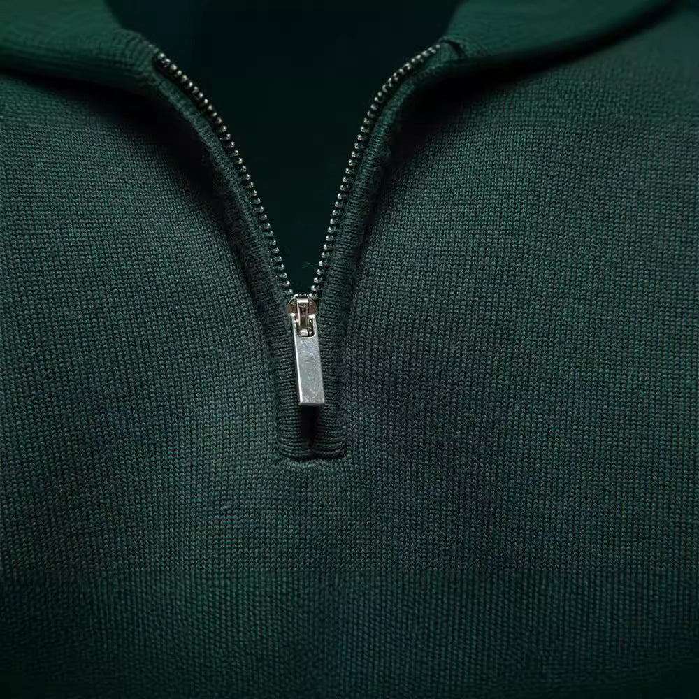 Pull homme à col montant demi-zip maille fine lisse 8