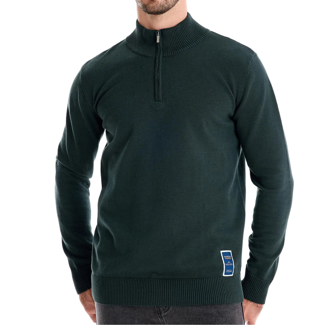Pull homme à col montant demi-zip maille fine lisse 9