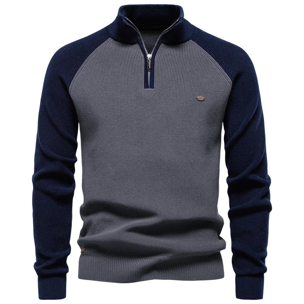 Pull homme col montant quart-zip en maille à manches longues 1