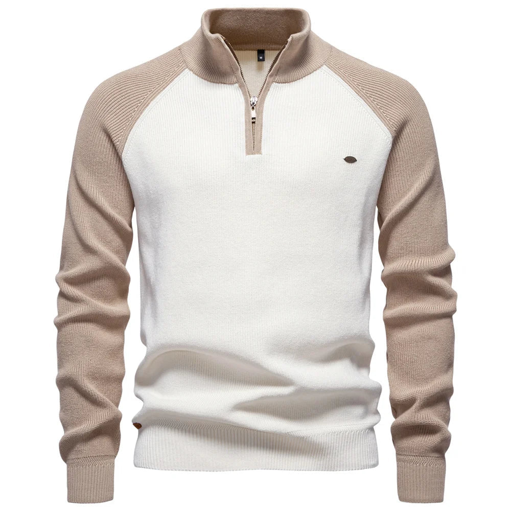 Pull homme col montant quart-zip en maille à manches longues 2