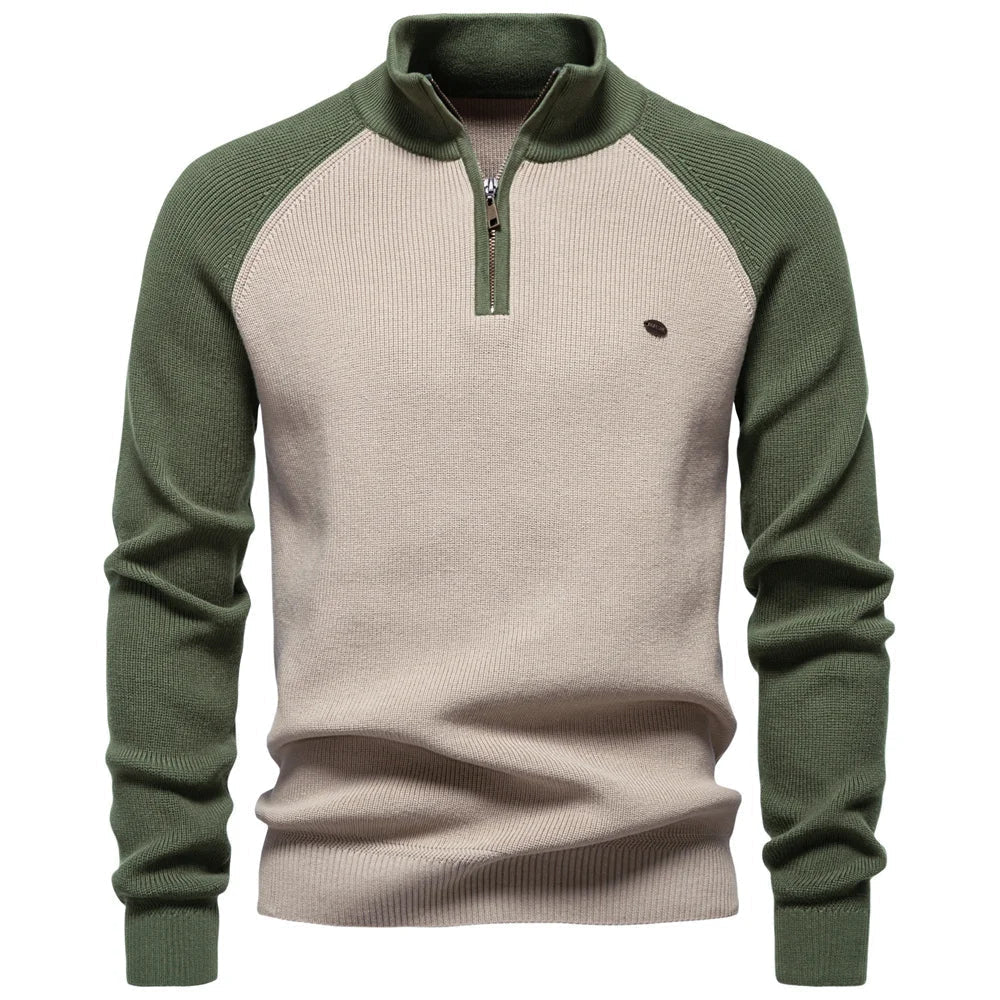 Pull homme col montant quart-zip en maille à manches longues 3