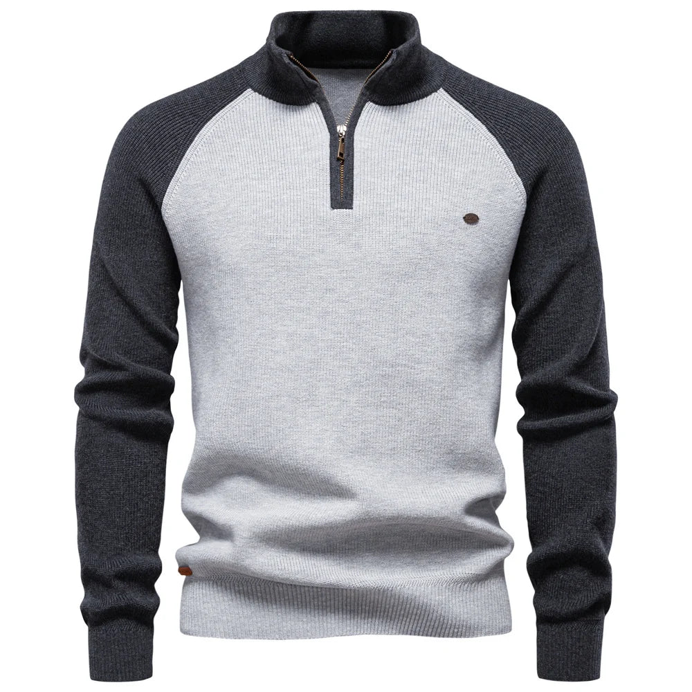 Pull homme col montant quart-zip en maille à manches longues 4