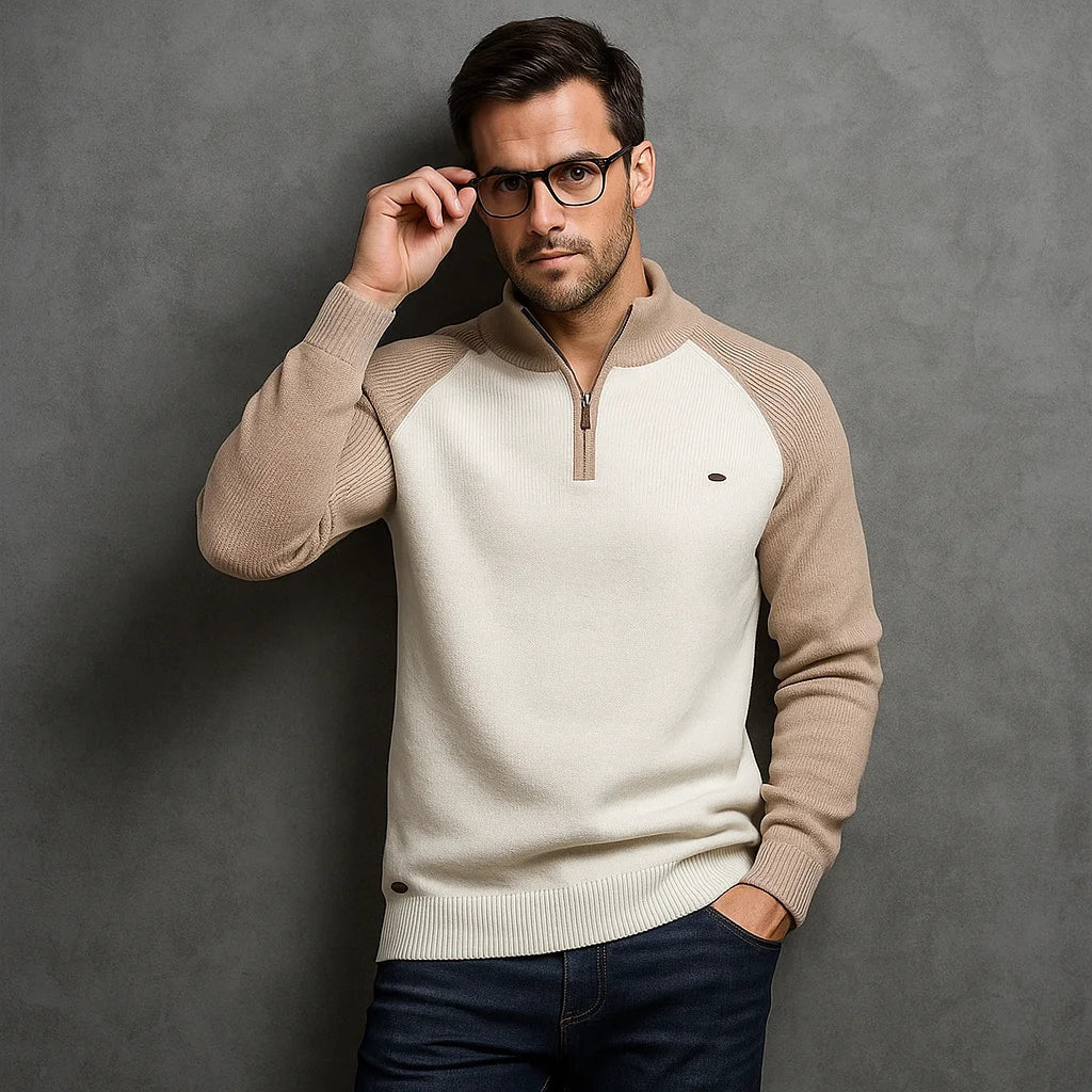 Pull homme col montant quart-zip en maille à manches longues 6