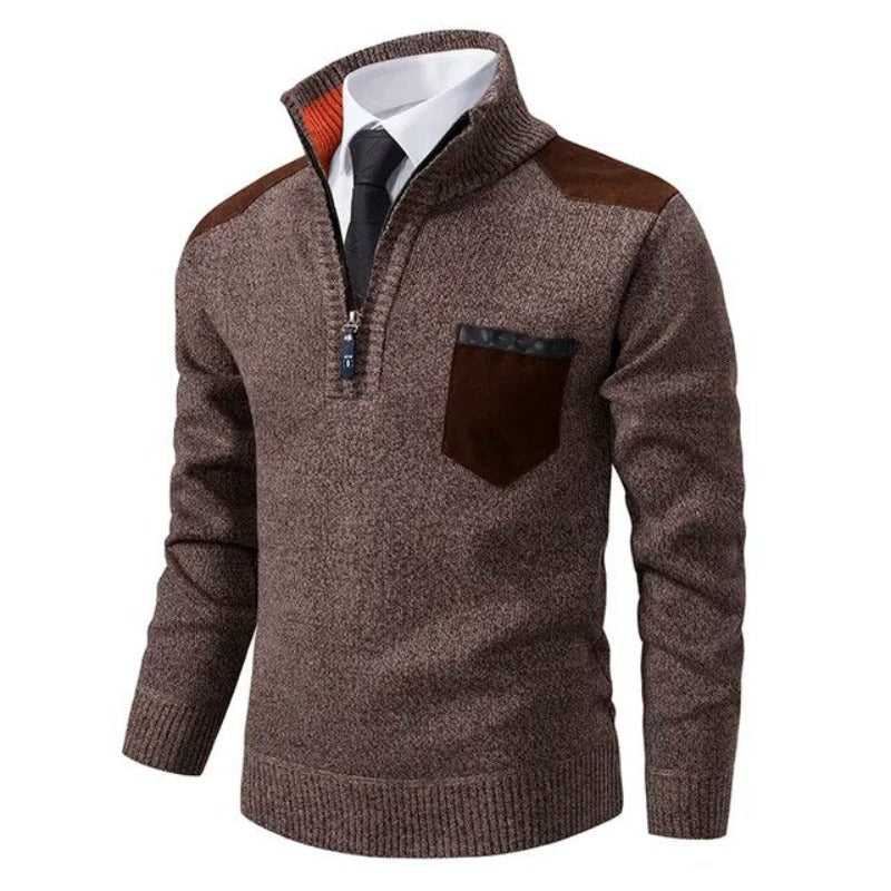 Pull homme col montant zippé à poche poitrine et empiècements contrastants 3