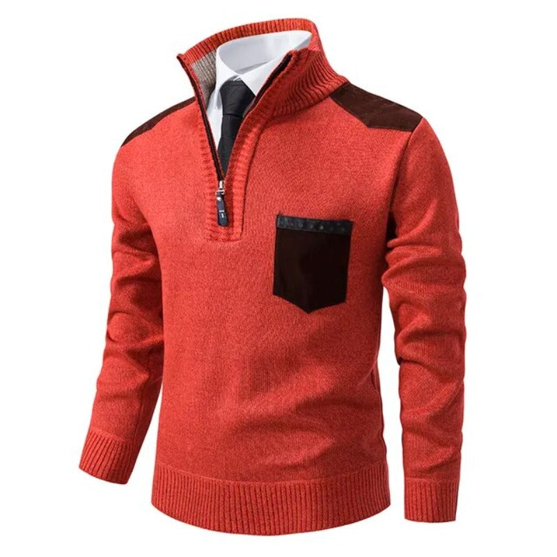 Pull homme col montant zippé à poche poitrine et empiècements contrastants 5