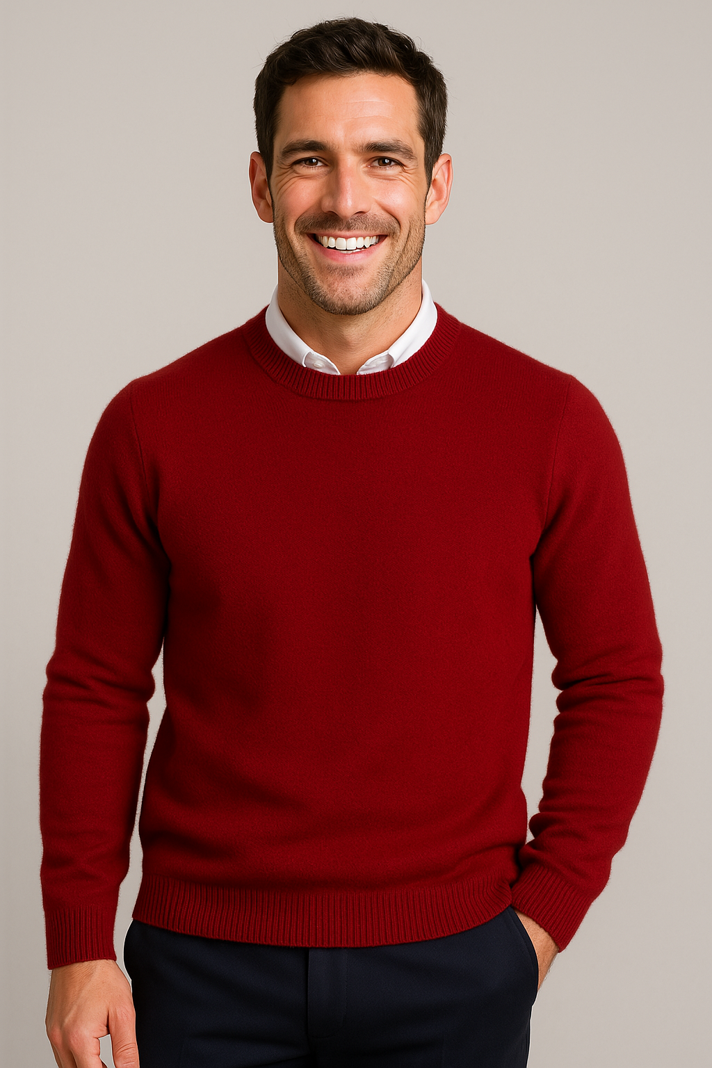 Pull homme col rond coupe classique à poignets côtelés 5