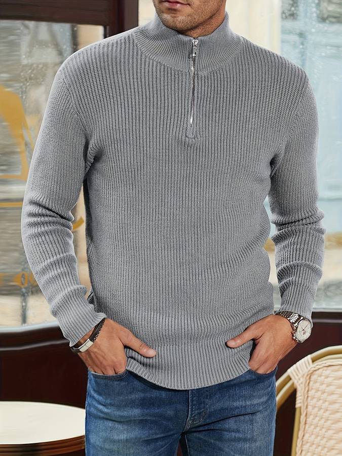 Pull homme côtelé à col montant zippé manches longues 3