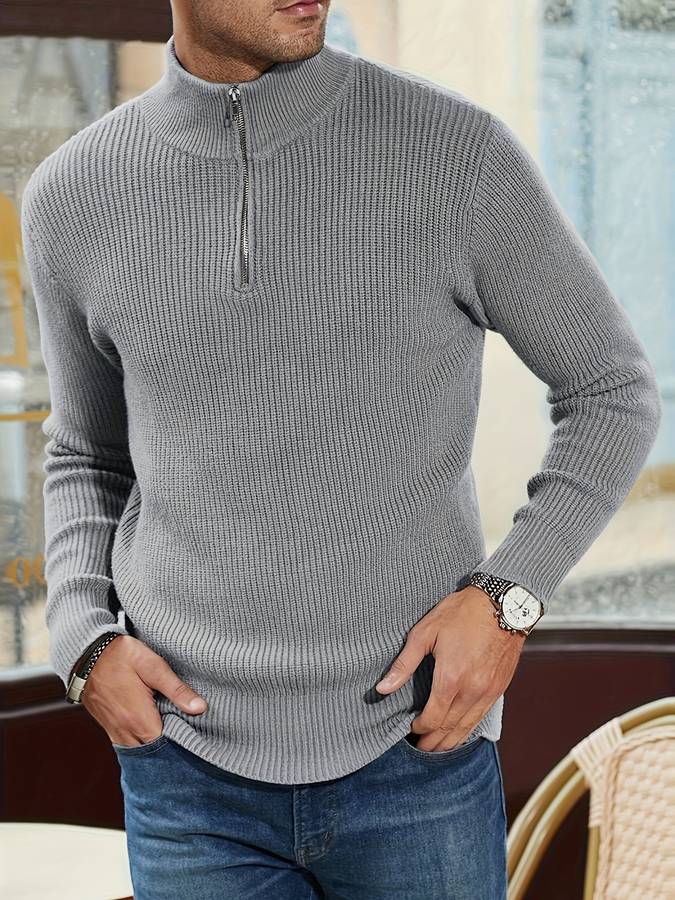 Pull homme côtelé à col montant zippé manches longues 4