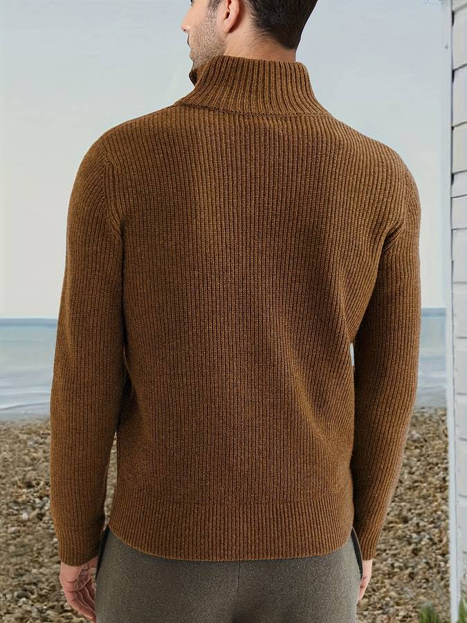 Pull homme côtelé à col montant zippé manches longues 6