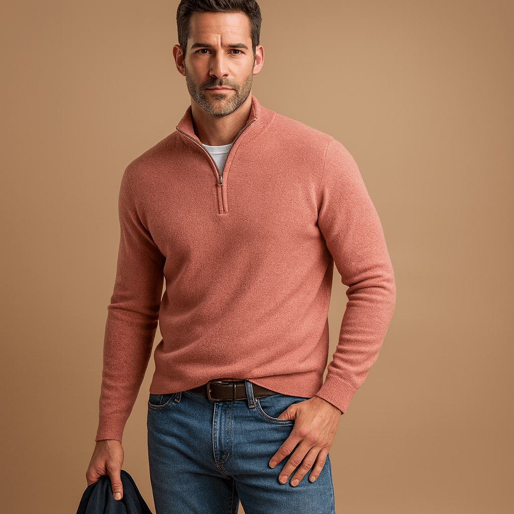 Pull homme demi-zip à col montant en maille 3
