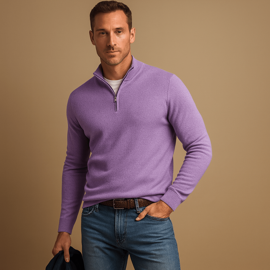 Pull homme demi-zip à col montant en maille 4