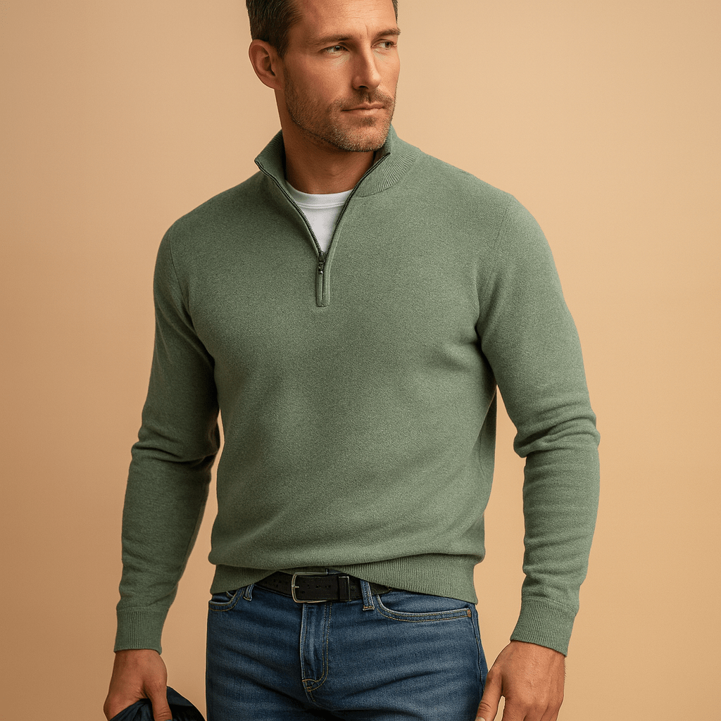 Pull homme demi-zip à col montant en maille 5
