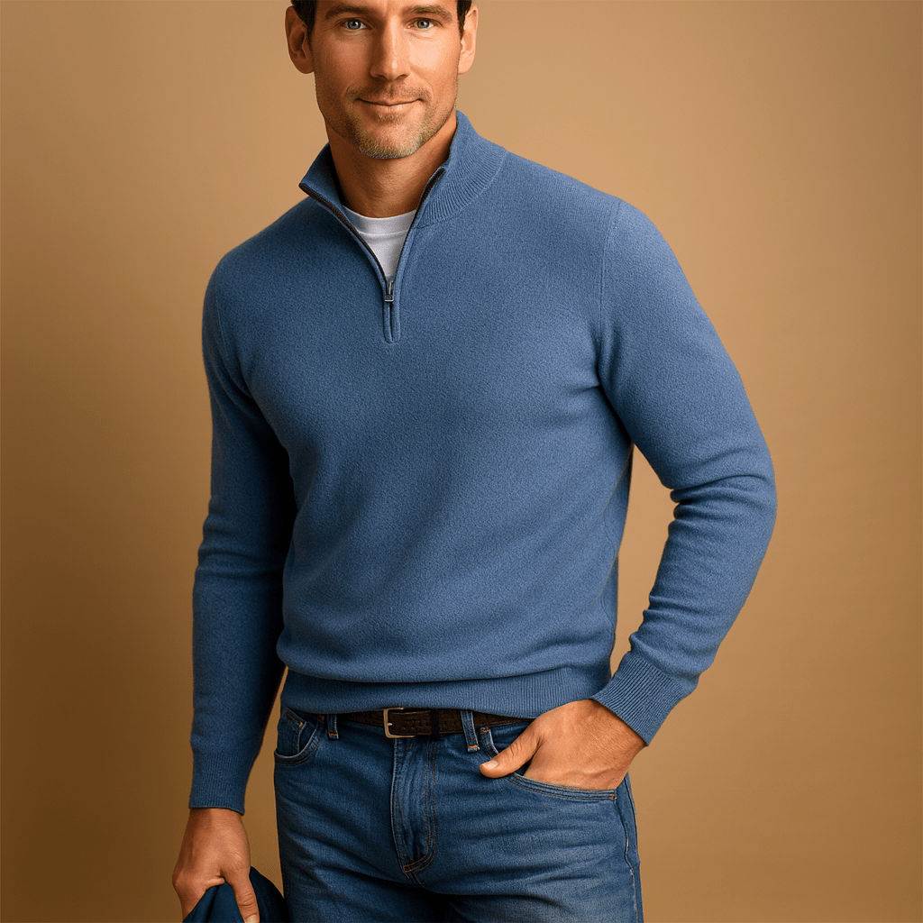 Pull homme demi-zip à col montant en maille 6