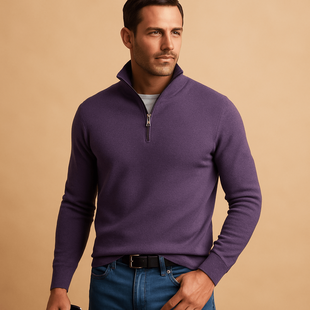 Pull homme demi-zip à col montant en maille 7