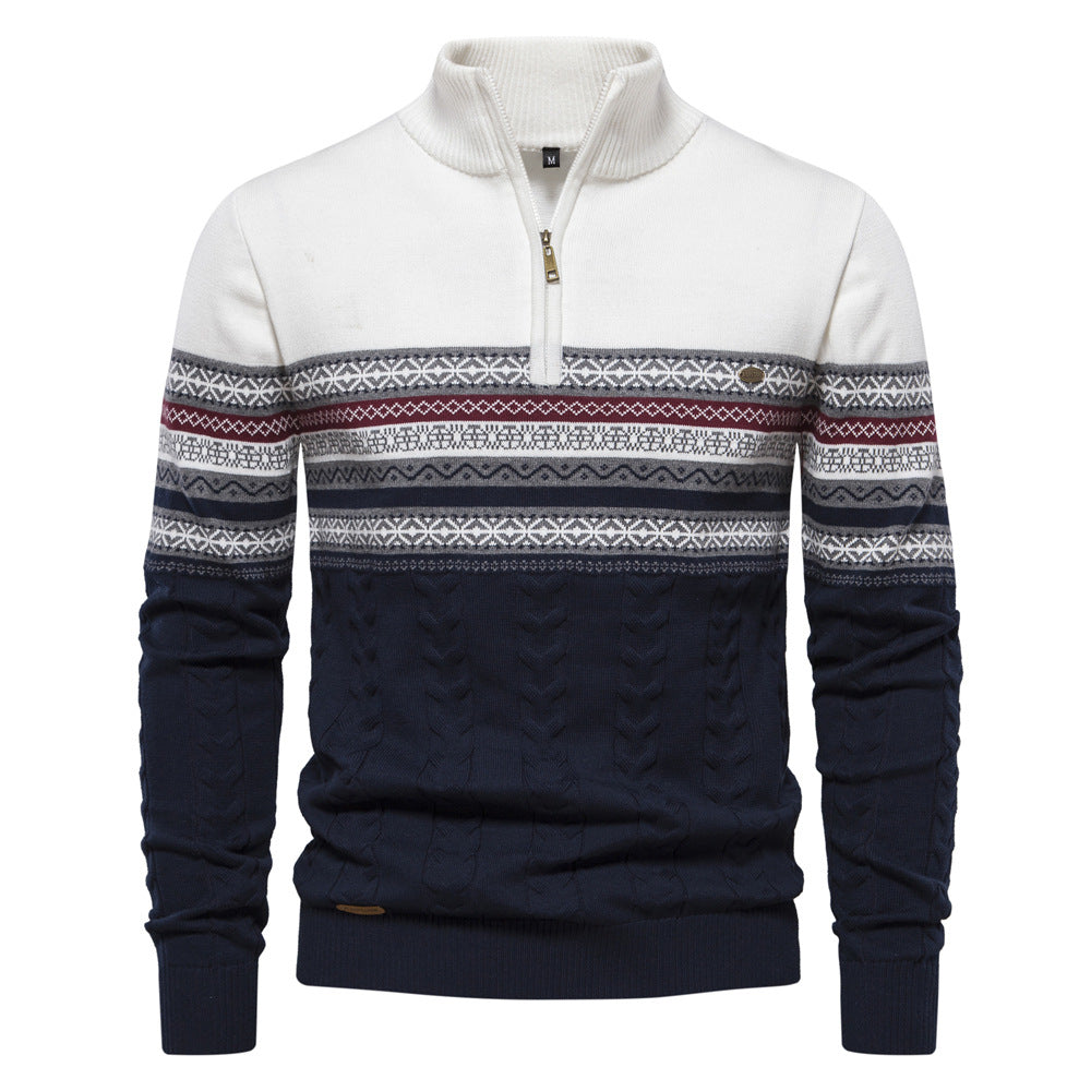 Pull homme demi-zip col montant à motif jacquard 1