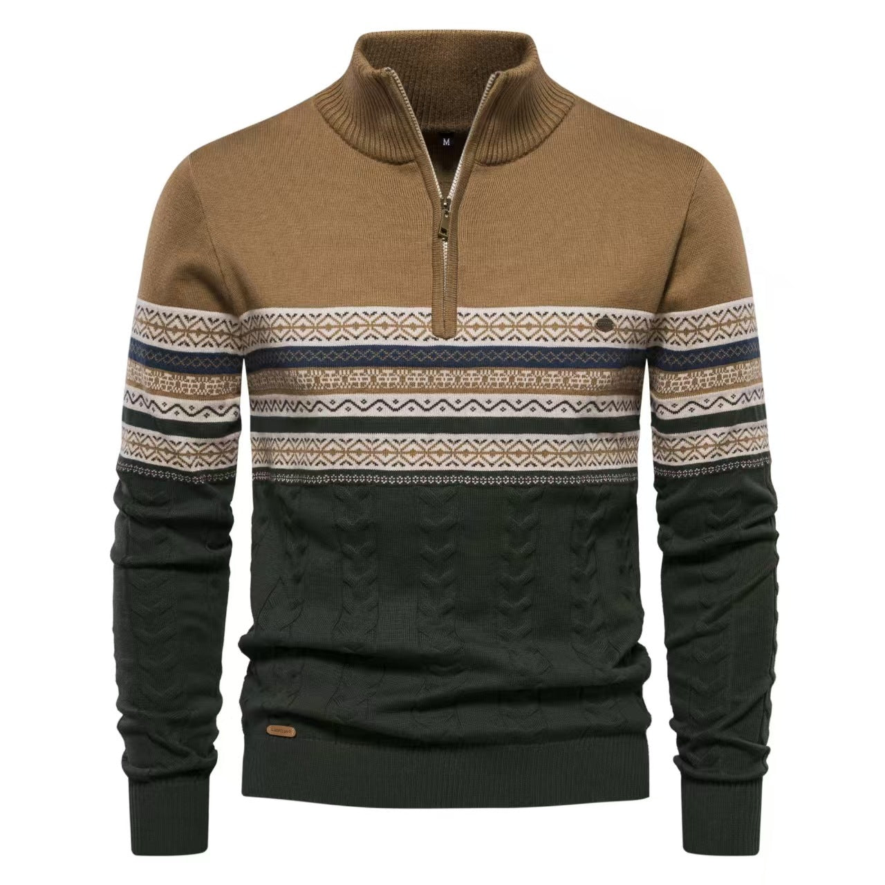 Pull homme demi-zip col montant à motif jacquard 2