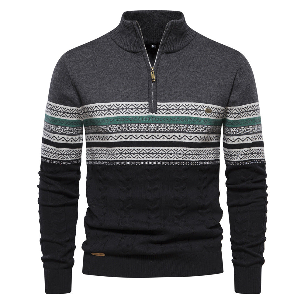 Pull homme demi-zip col montant à motif jacquard 3