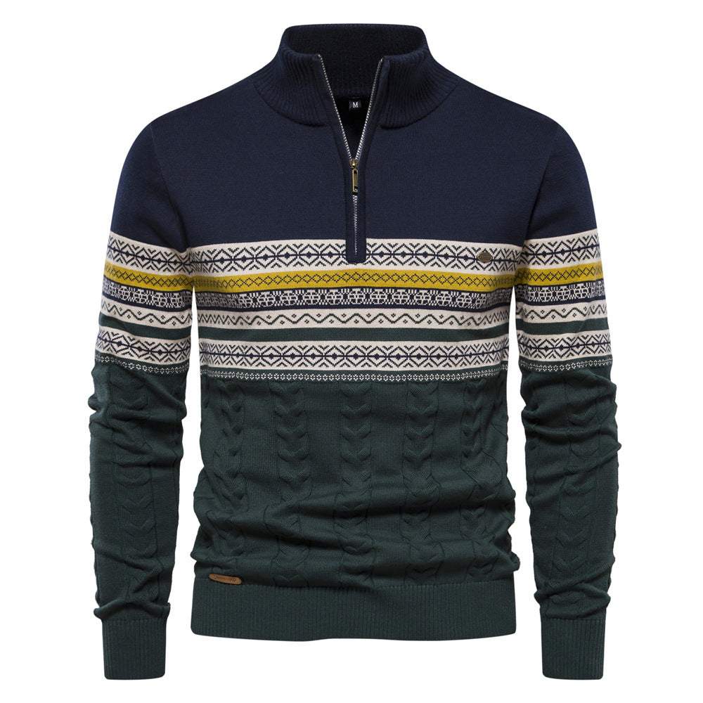 Pull homme demi-zip col montant à motif jacquard 4