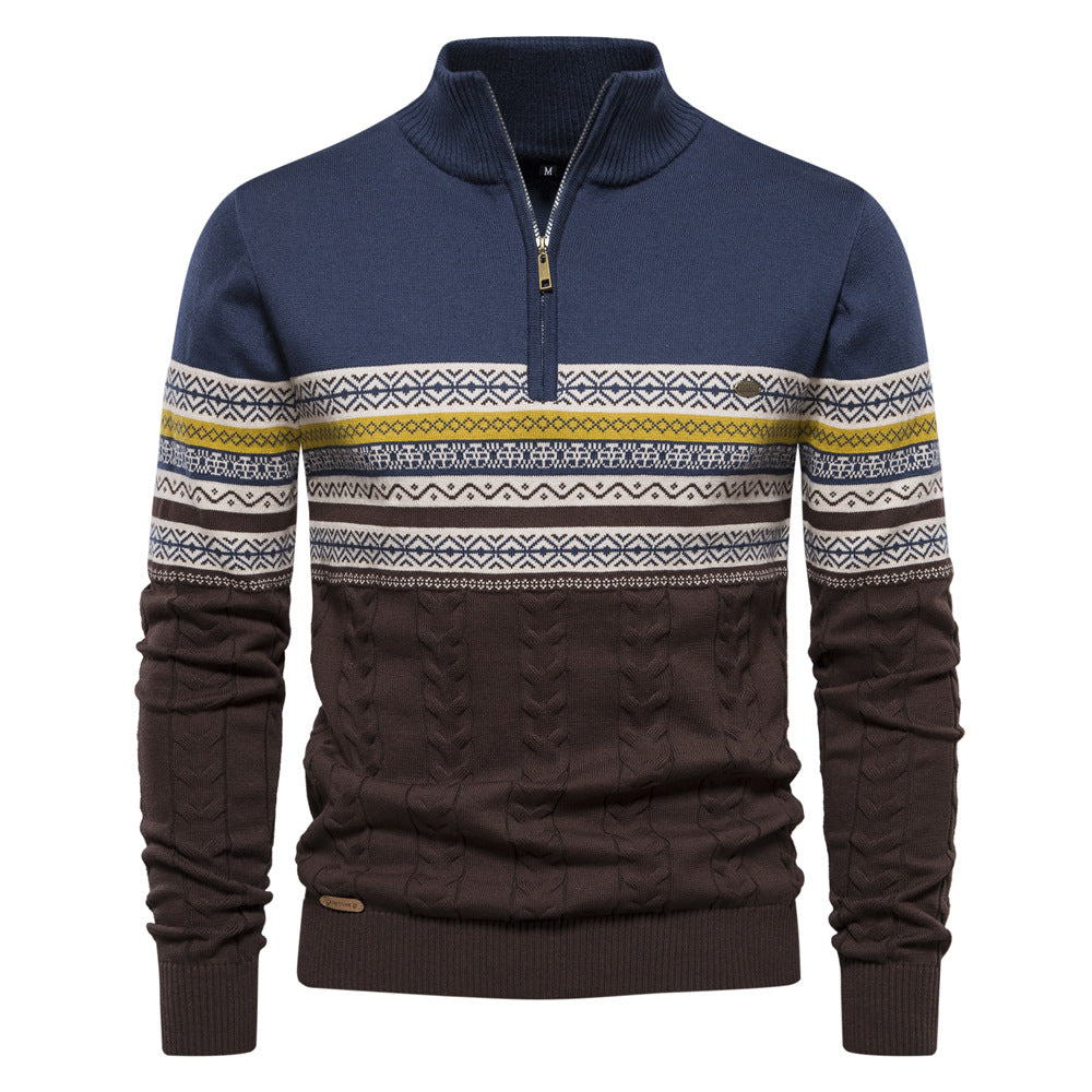 Pull homme demi-zip col montant à motif jacquard 5