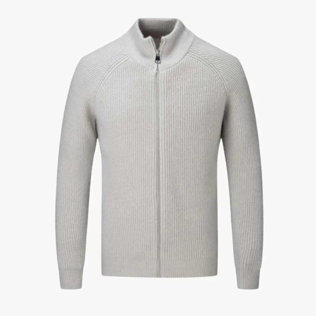 Pull homme en laine à col montant zippé maille côtelée 1