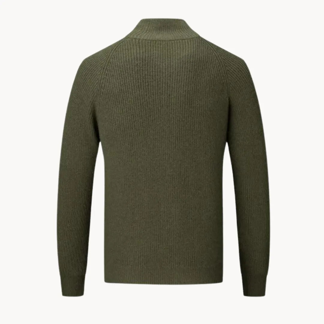 Pull homme en laine à col montant zippé maille côtelée 12