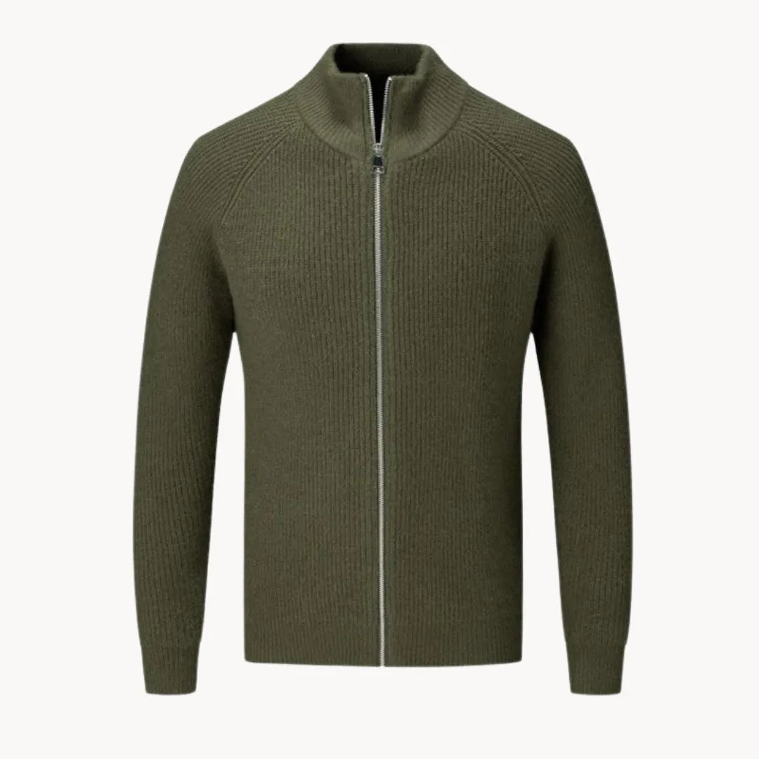 Pull homme en laine à col montant zippé maille côtelée 2