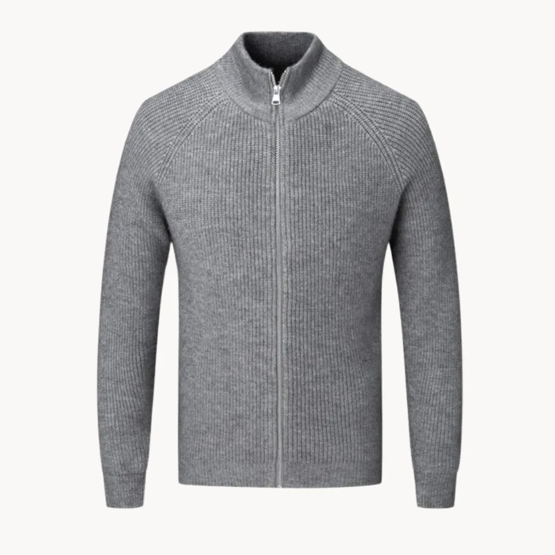Pull homme en laine à col montant zippé maille côtelée 3