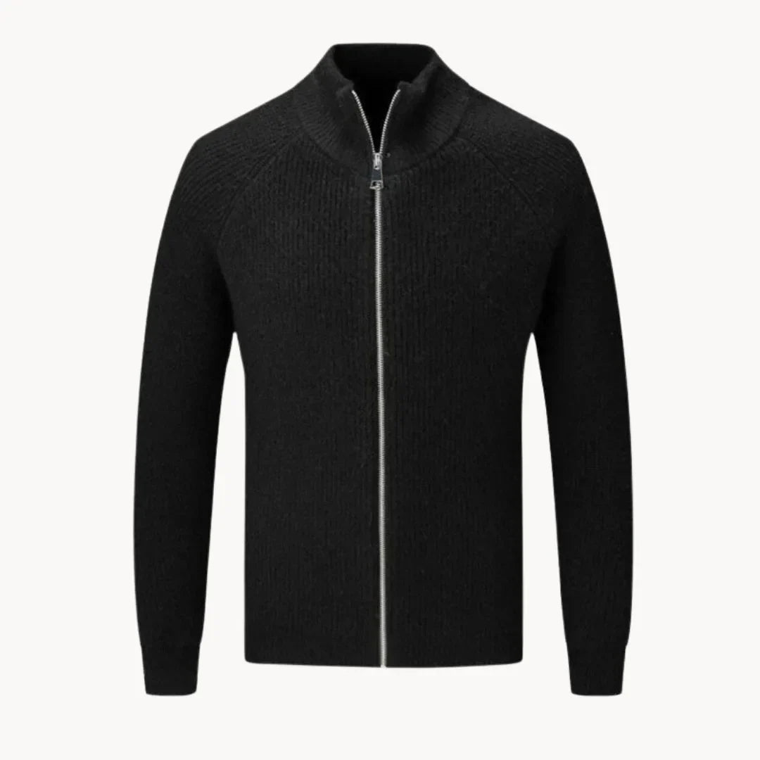 Pull homme en laine à col montant zippé maille côtelée 4