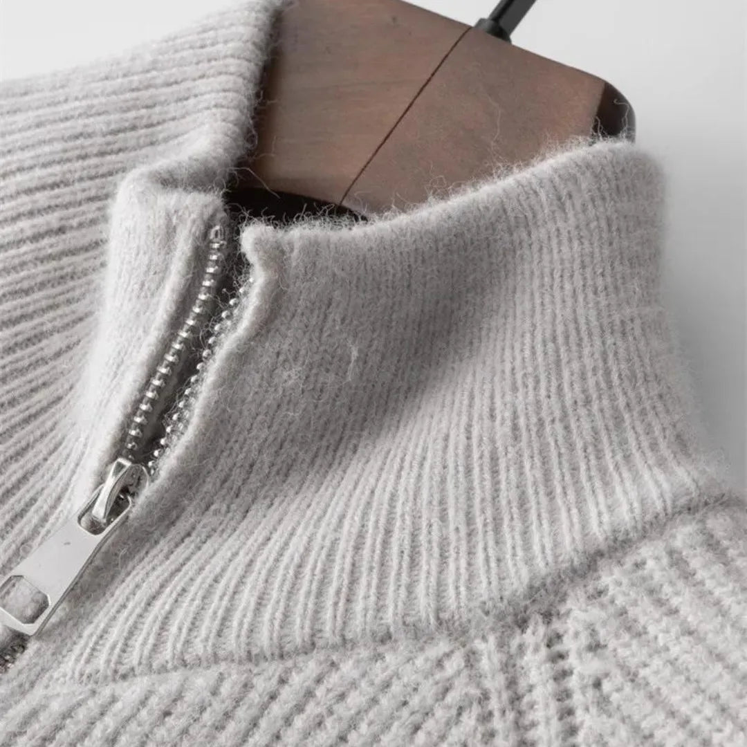 Pull homme en laine à col montant zippé maille côtelée 6