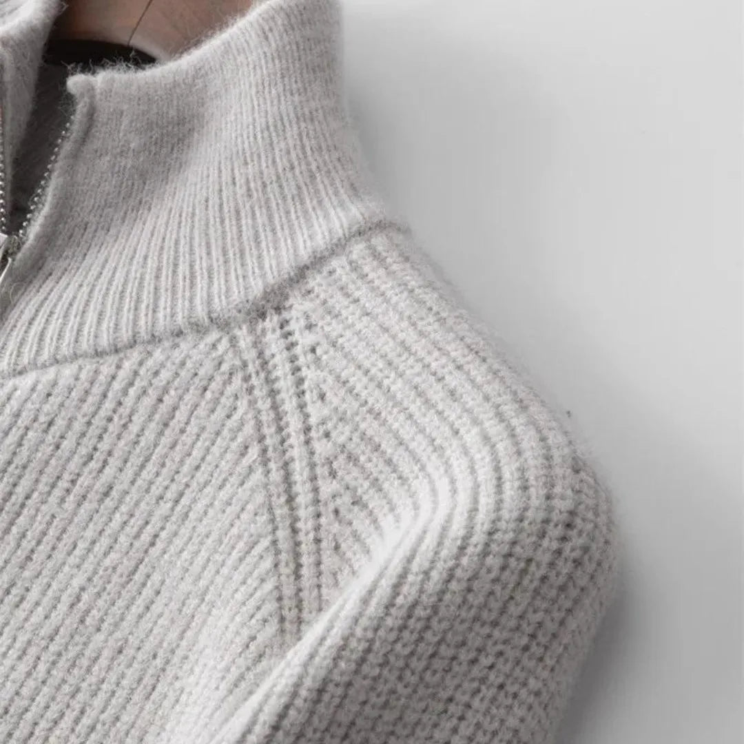 Pull homme en laine à col montant zippé maille côtelée 7