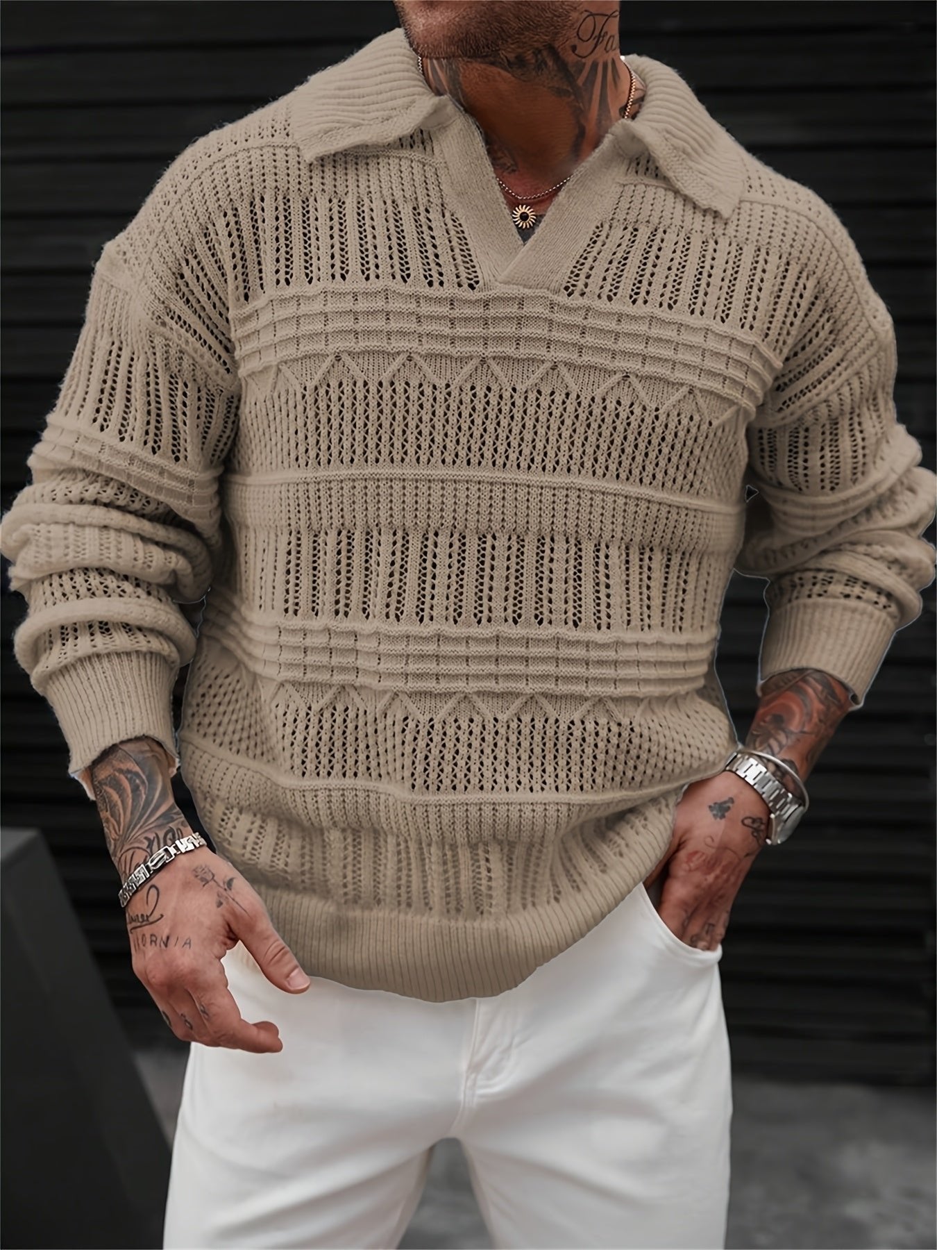 Pull homme en maille ajourée à col polo 2