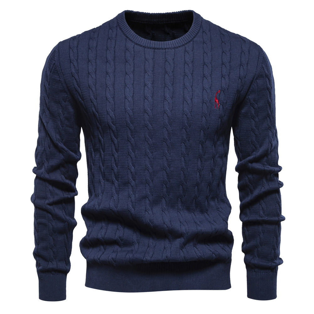 Pull homme en maille torsadée col rond manches longues 1