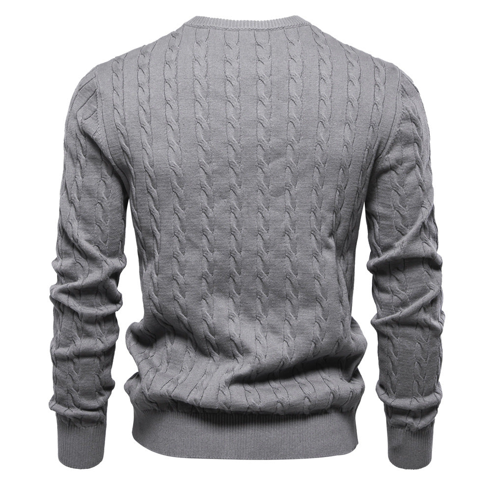 Pull homme en maille torsadée col rond manches longues 11