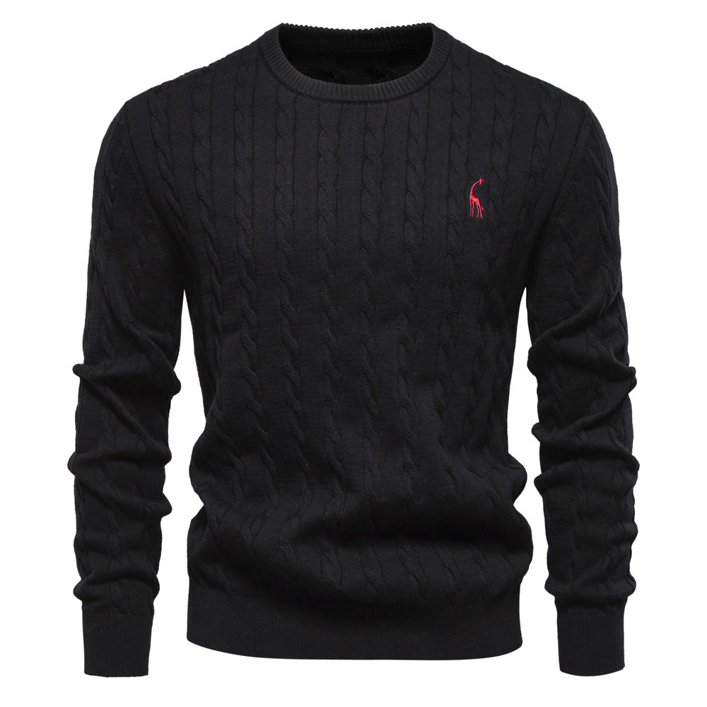 Pull homme en maille torsadée col rond manches longues 2