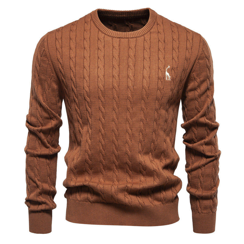 Pull homme en maille torsadée col rond manches longues 4