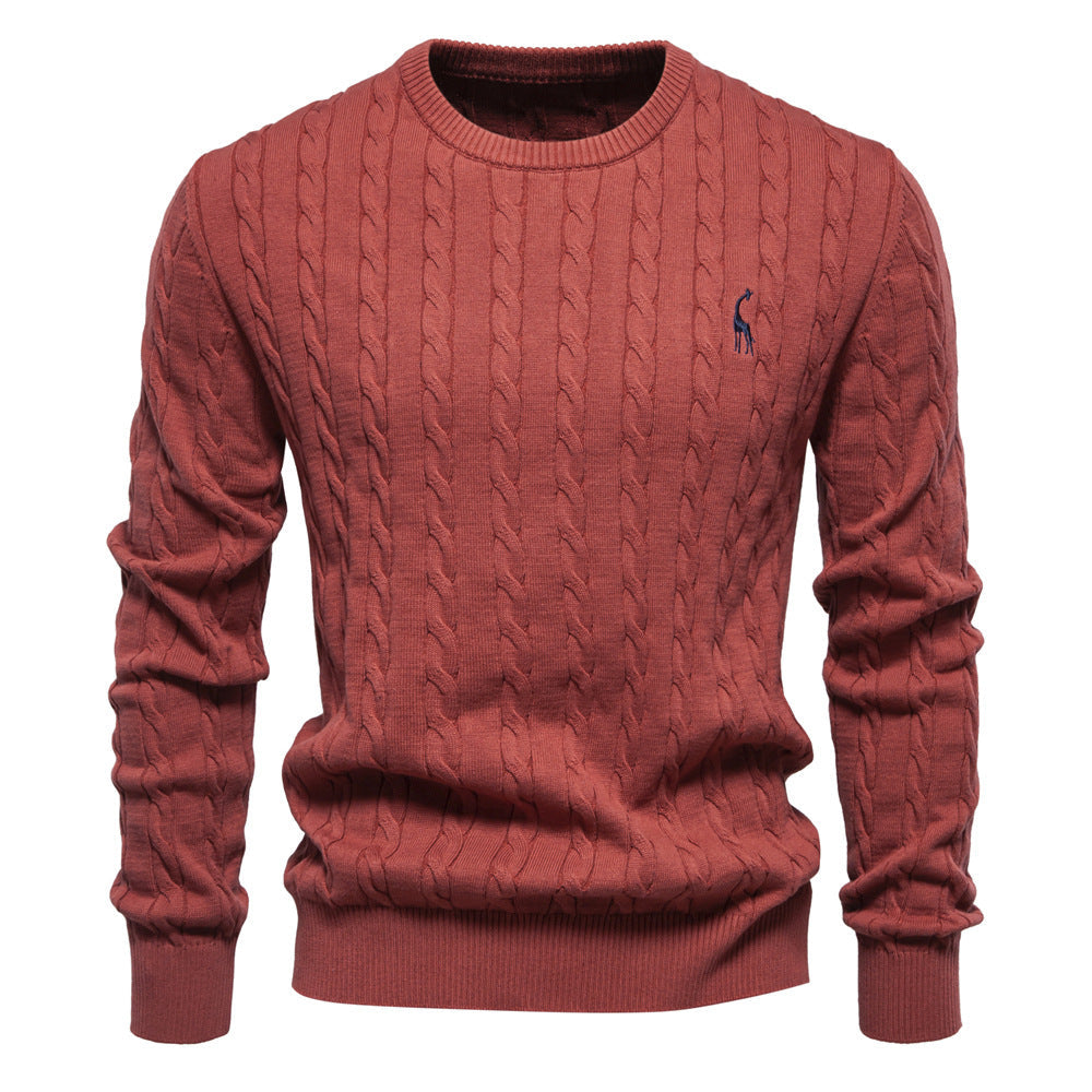 Pull homme en maille torsadée col rond manches longues 5