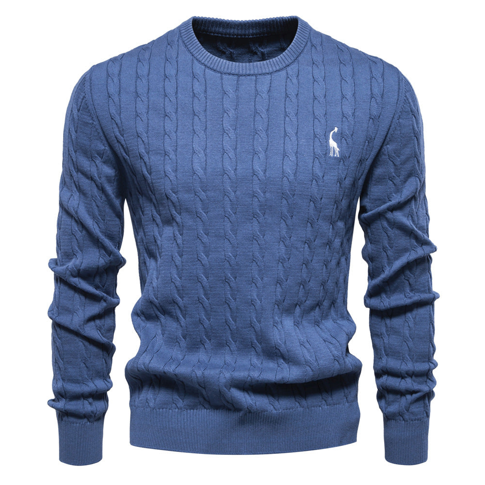 Pull homme en maille torsadée col rond manches longues 6