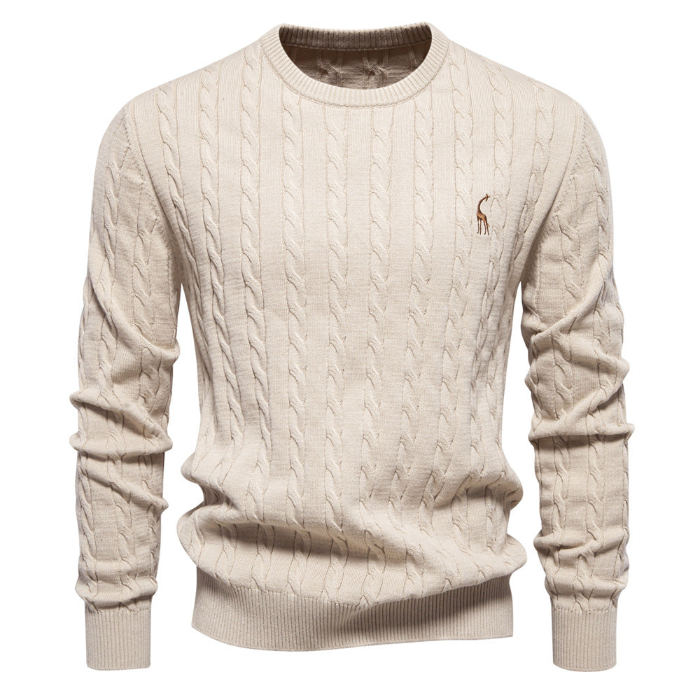 Pull homme en maille torsadée col rond manches longues 7