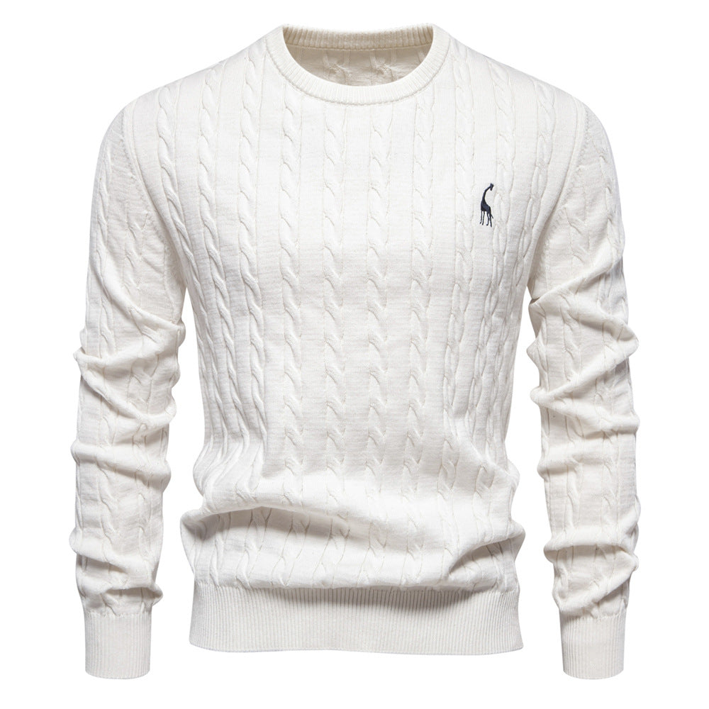 Pull homme en maille torsadée col rond manches longues 8