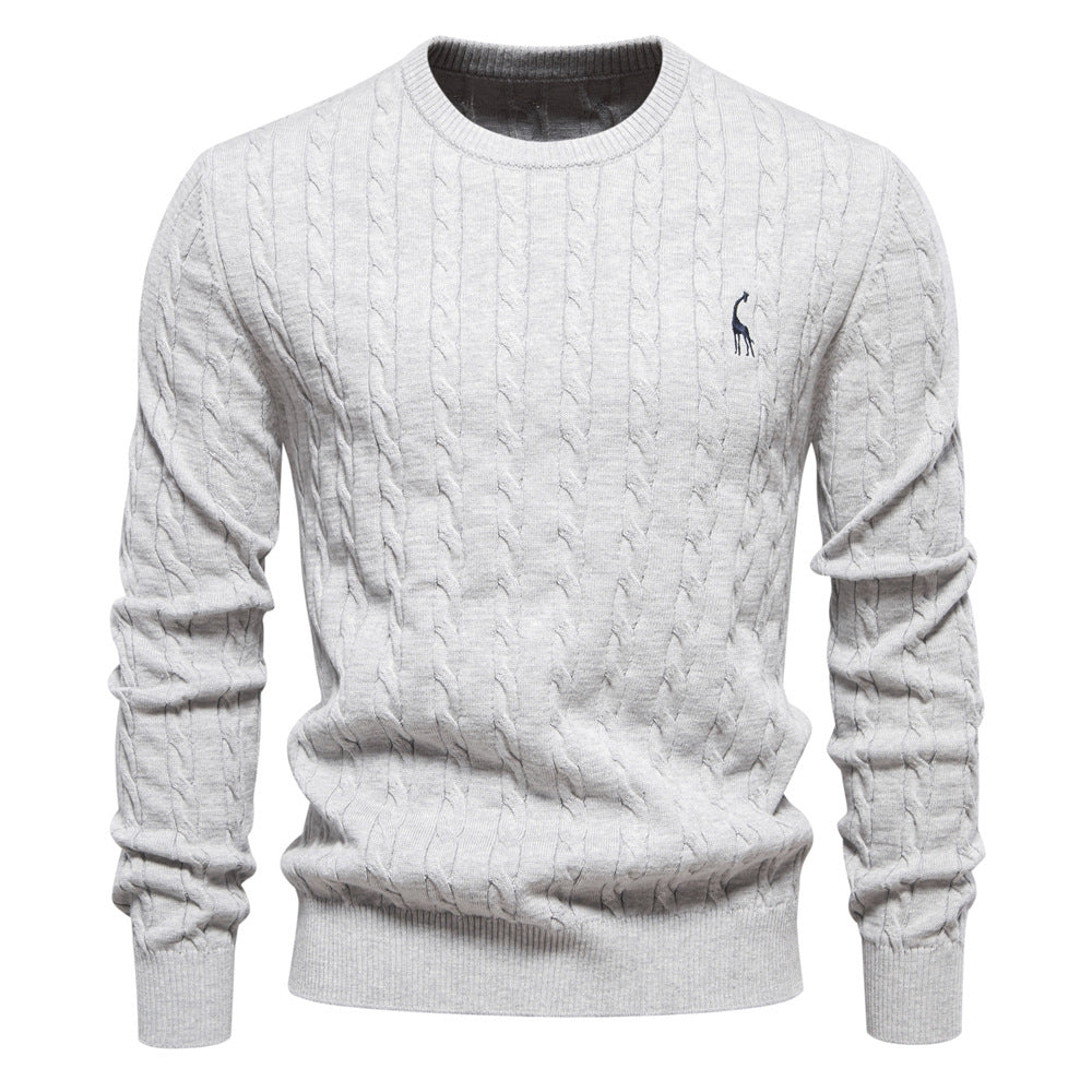 Pull homme en maille torsadée col rond manches longues 9
