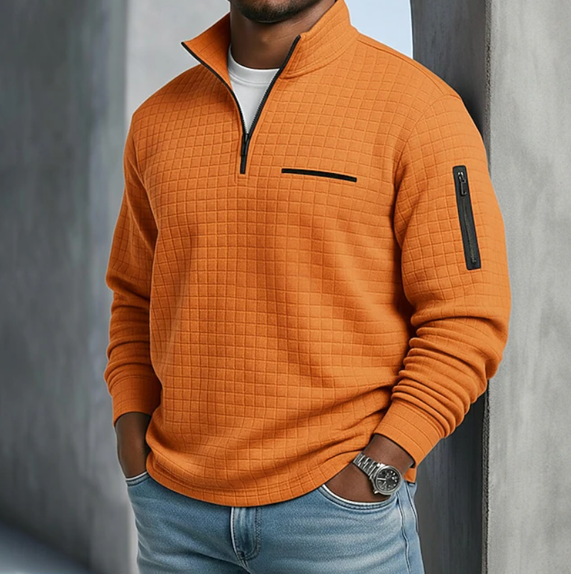 Pull homme gaufré demi-zip manches longues 2