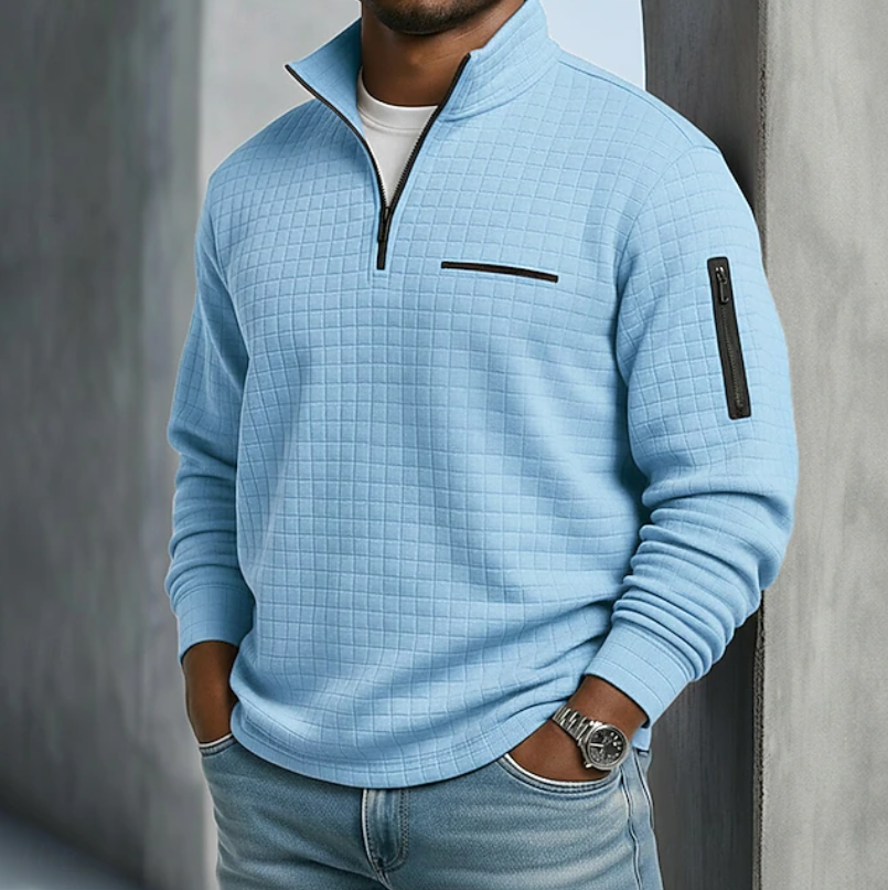 Pull homme gaufré demi-zip manches longues 3