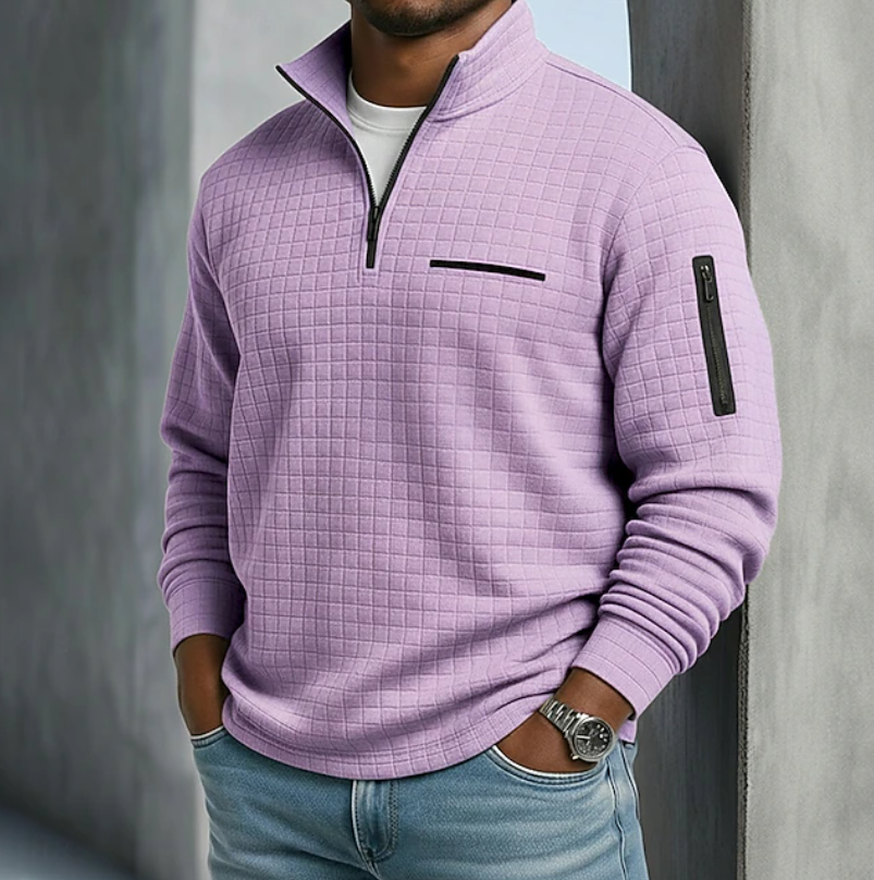 Pull homme gaufré demi-zip manches longues 4