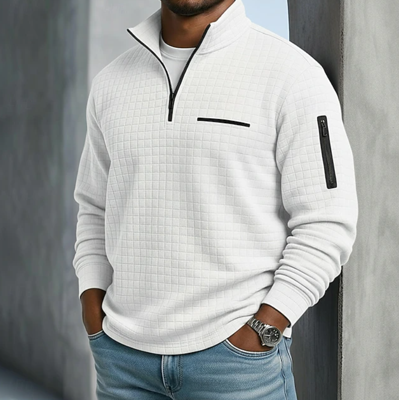 Pull homme gaufré demi-zip manches longues 5