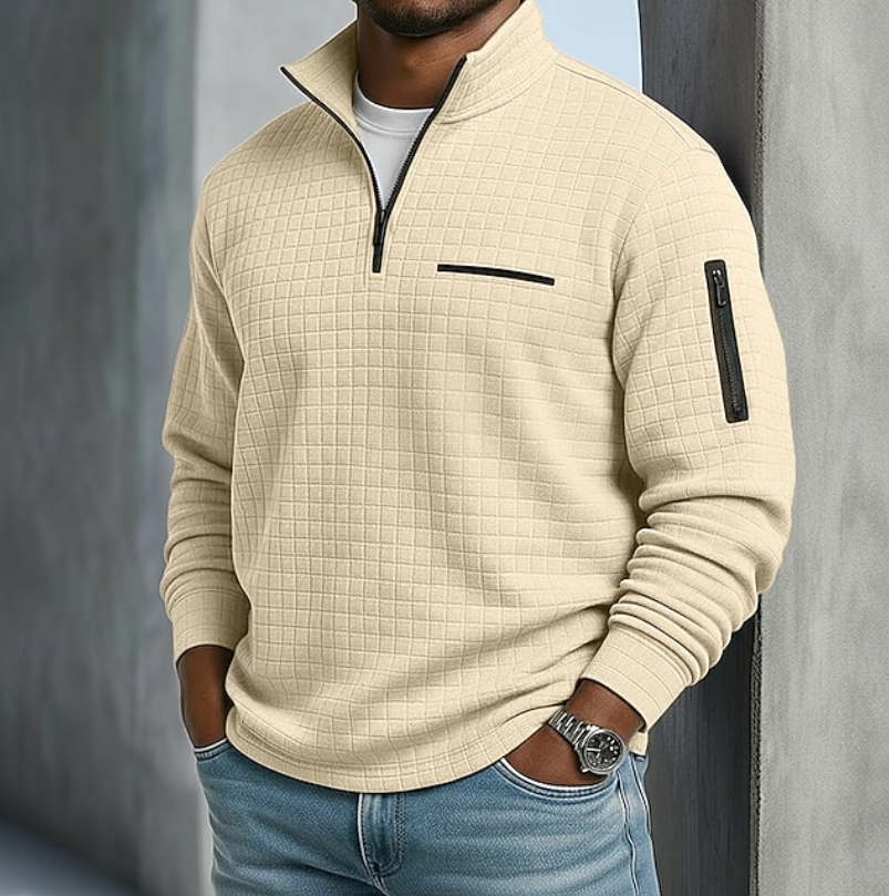 Pull homme gaufré demi-zip manches longues 6