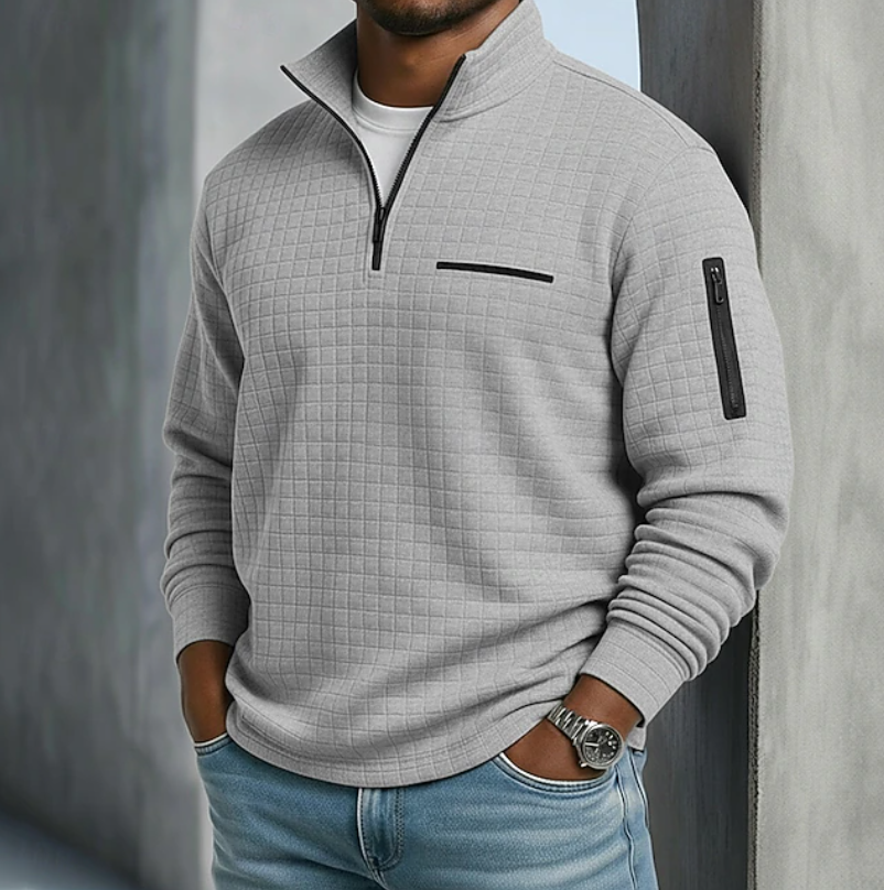 Pull homme gaufré demi-zip manches longues 7