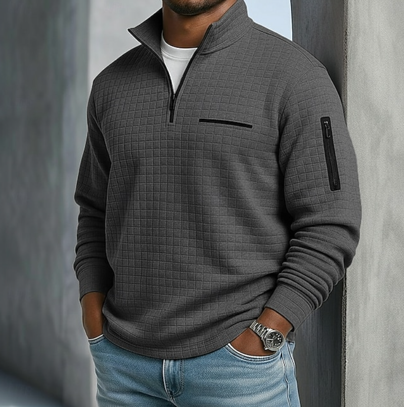 Pull homme gaufré demi-zip manches longues 8
