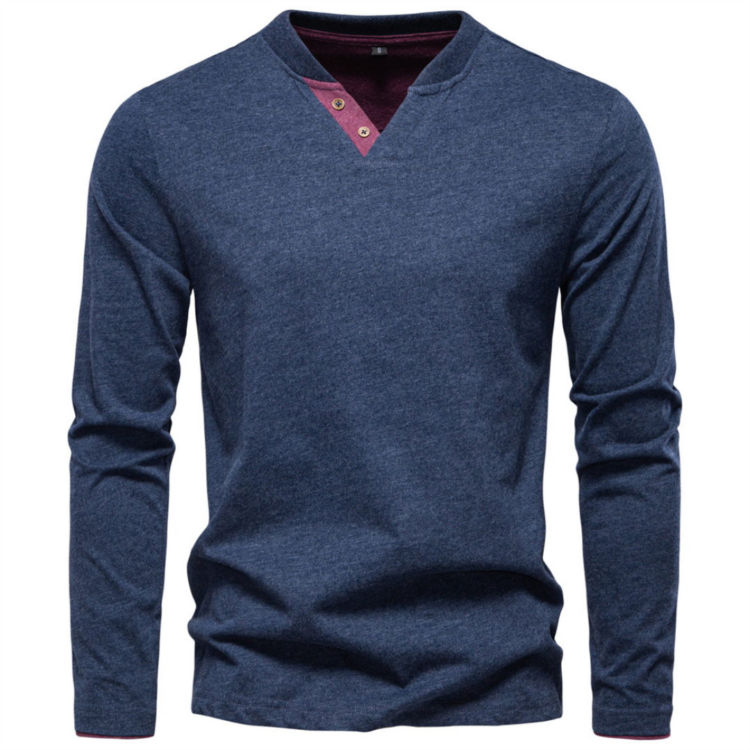 Pull homme henley à col boutonné et manches longues 1